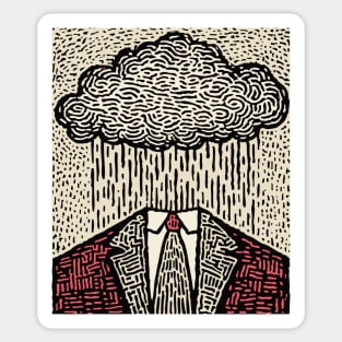 Brain Fog | Surreal Linocut Print Sticker